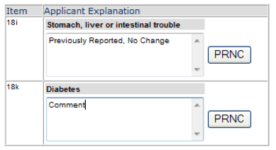 Entering MedXPress Medical History Explanations